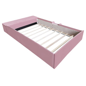 English Elm Full Size Kids Velvet Platform Daybed with Storage Ottoman Staircase Padded Rails Pink+White SF000202AAH