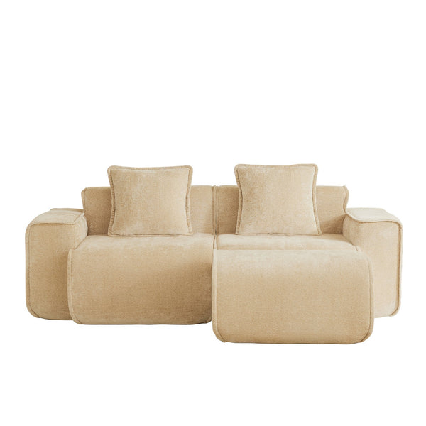 English Elm Streamlined Velvet Modular L-shape Sectional Sofa with Cloud Foam and French Piping Light Camel W3041S00350
