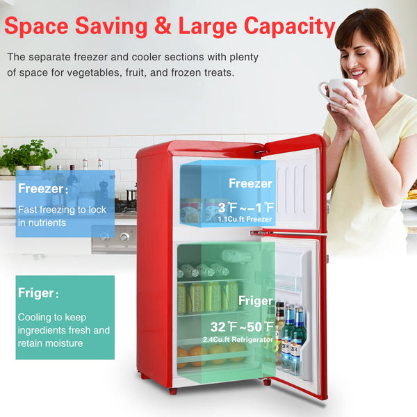 English Elm 3.5cu.ft Two Door Compact Mini Fridge Wood Finish Freezer Dorm Bar Office Red W1002P210642