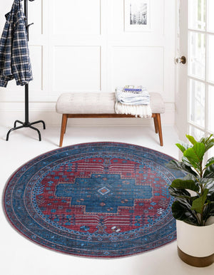 Unique Loom Mangata Molly Machine Made Medallion Rug Red and Blue, Ivory/Light Blue/Light Brown/Gray 7' 3" x 7' 5"