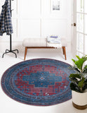 Unique Loom Mangata Molly Machine Made Medallion Rug Red and Blue, Ivory/Light Blue/Light Brown/Gray 7' 3" x 7' 5"