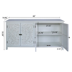English Elm 60"White Antique White Rustic Sideboard Cabinet with 4 Doors & Drawer, Durable MDF Storage Buffet W2295P306910