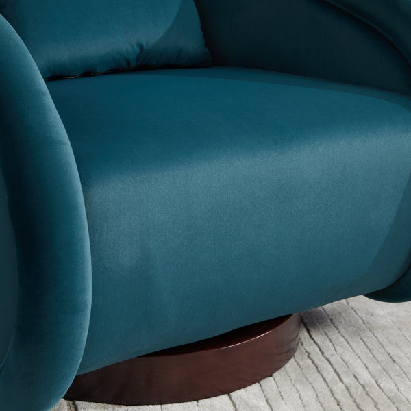English Elm Swivel Barrel Chair Pumpkin Sculptural Velvet Upholstered with Walnut Wood Round Base Teal W3244P427742