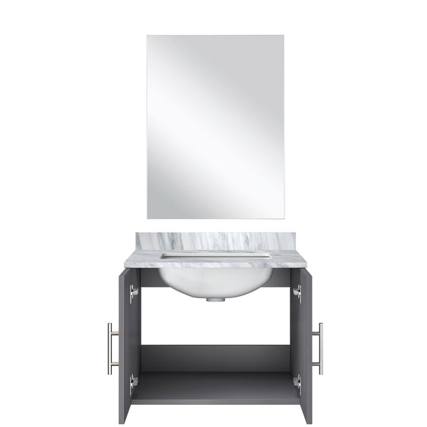 English Elm Dark Grey Single Bath Vanity With Carrara Marble Top & Frameless Mirror - Modern Storage Solution B2731S00740