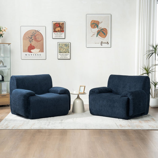 English Elm 42" Wide Chenille Stripe Accent Chair Deep Seat Foam Lounge for Bedroom or Apartment Navy W3118P453258