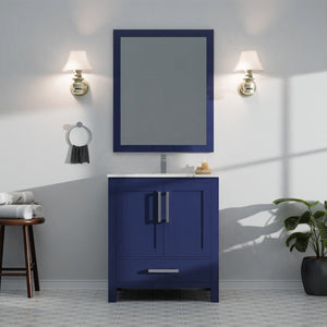 English Elm Navy Blue Bath Vanity 30-in W x 22-in D — Solid Wood, Soft-Close Drawer, Spacious Cabinet & Shelf, Fully Assembled B2731P258796