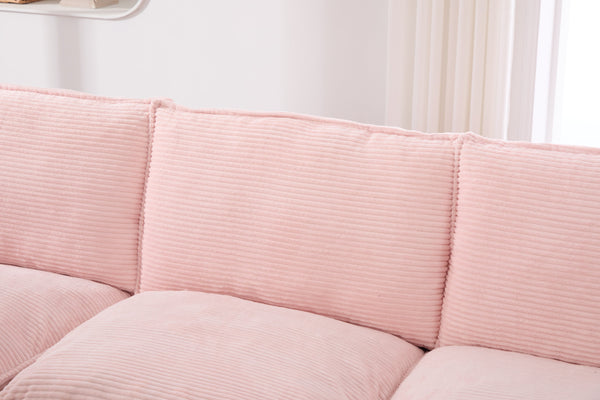 English Elm Sectional Cloud Sofa Modular Deep Seat Corduroy Upholstered Living Room Couch with Storage Pink W395S00131