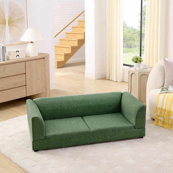 English Elm Comfortable Linen Upholstered Pet Sofa with Backrest and Armrests for Large Dogs Olive Green W487P430317