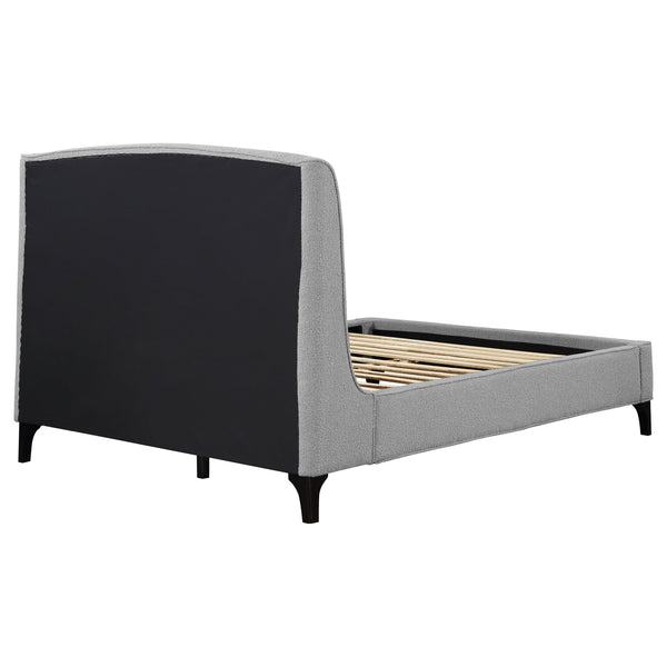 English Elm Harper Curved Upholstered Queen Platform Bed in Light Grey Fabric with Retro Splayed Feet, Modern Chic B062S01247