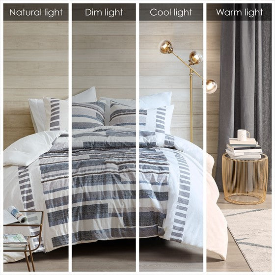 English Elm Full/Queen Serena 3-Piece Cotton Percale Duvet Cover Set with Fringe & Chenille Trims, Antimicrobial Protection B03596495