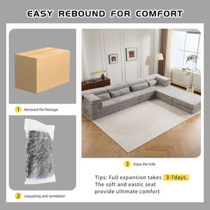 English Elm Compression Modular Floor Sofa Bed - Cozy, No Assembly Needed, Pet-Friendly, Light Grey - Versatile Comfort! W3723S00040