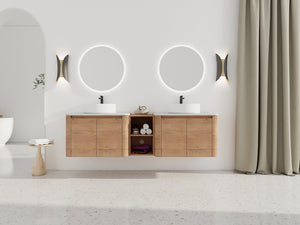 English Elm 72'' Wall-Mounted Bathroom Vanity With Ceramic Sink, Soft-Close Doors & Ample Storage Shelves W999S00416
