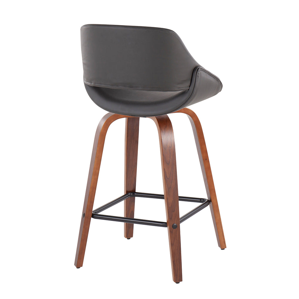 English Elm Fabrico Mid-Century Modern Set Of 2 Counter Stools In Walnut With Grey Faux Leather & Footrest B202S00258