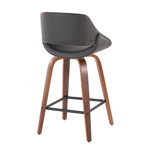 English Elm Fabrico Mid-Century Modern Set Of 2 Counter Stools In Walnut With Grey Faux Leather & Footrest B202S00258