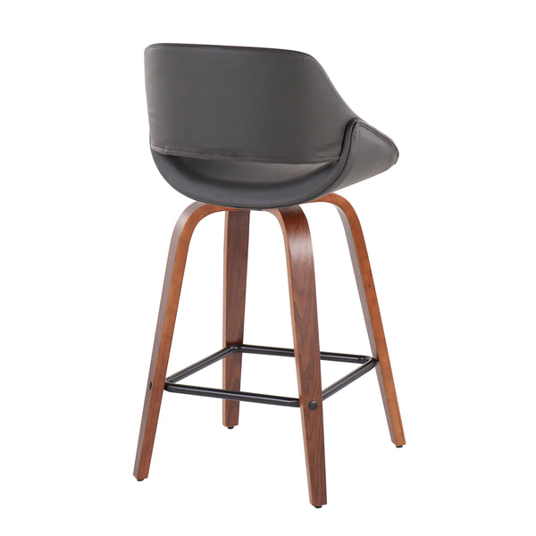 English Elm Fabrico Mid-Century Modern Set Of 2 Counter Stools In Walnut With Grey Faux Leather & Footrest B202S00258