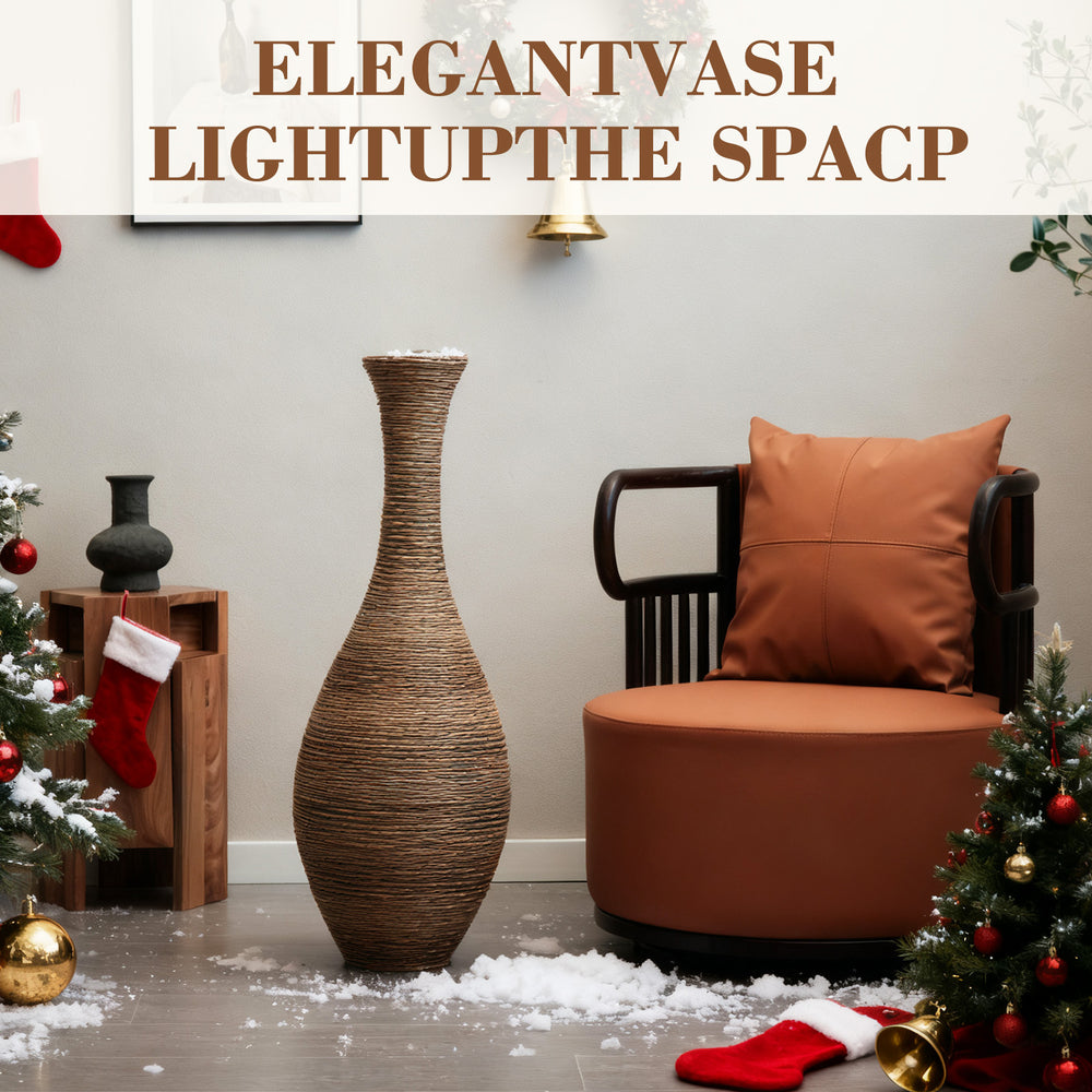 English Elm 39-inch Tall Artificial Rattan Floor Vase with Modern Beige Finish, 37.75" Sturdy Statement Accent for Living Room39-inch Tall Artificial Rattan Floor Vase with Modern Beige Finish, 37.75" Sturdy Statement Accent for Living Room Beige+Grey W2796P193944