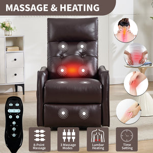 English Elm Brown Pu Leather Power Lift Recliner with Massage Heat and Usb for Senior Comfort W1803P364103