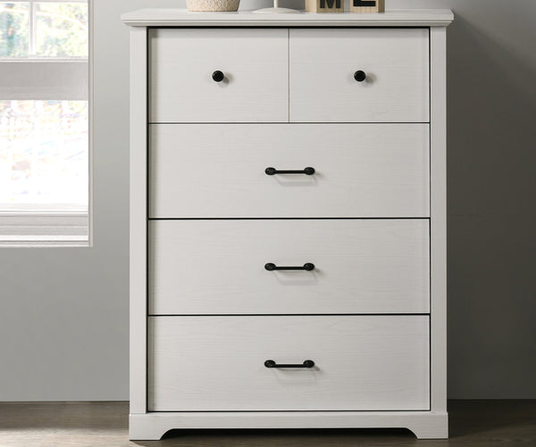 English Elm Elettra Four Drawer Chest in Warm Oak Finish with Bold Black Metal Hardware White B2749P413337