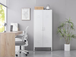 English Elm Metal Locker Cabinet Ventilated Steel Build Adjustable Shelves Industrial Home Organizer White T3625P391459
