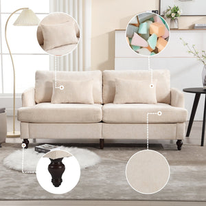 English Elm Mid Century Modern chenille loveseat with solid wood frame, detachable cushions, breathable fabric couch Beige W395P151895
