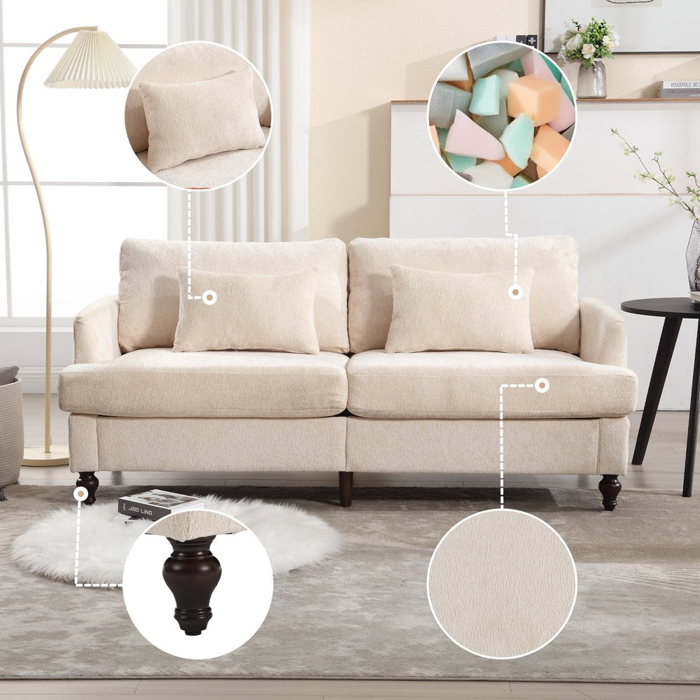 English Elm Mid Solid Wood Frame Chenille Loveseat Sofa with Removable Cushions 2-Seat Durable 500lb Capacity Beige W395P151895