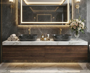 English Elm Luxury Solid Marble Vessel Sink Wavy Organic Stone Basin Matte Honed Vanity Bowl W1696P408021