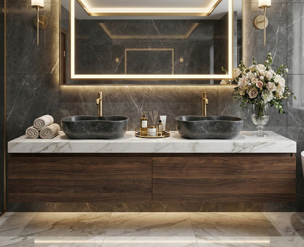 English Elm Luxury Solid Marble Vessel Sink Wavy Organic Stone Basin Matte Honed Vanity Bowl W1696P408021