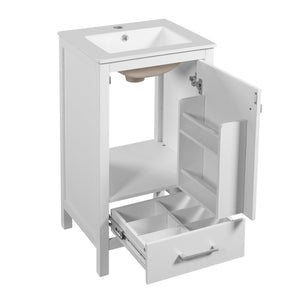 English Elm 18-Inch Modern Bathroom Vanity with Ceramic Sink, Soft-Close Doors, Divider Drawer & Adjusting Feet White N729P334854K
