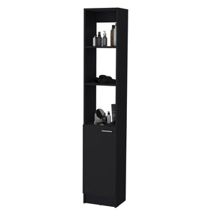 English Elm Brenda Tall Linen Cabinet for Bathroom — Slim 70.87" Storage Tower with 1 Door, Hidden & Open Shelves, Modern Design Black 46.07 L x 18.9 W x 5.12 H B128P189937