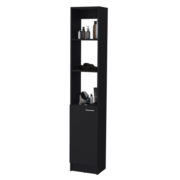 English Elm Brenda Tall Linen Cabinet for Bathroom — Slim 70.87" Storage Tower with 1 Door, Hidden & Open Shelves, Modern Design Black 46.07 L x 18.9 W x 5.12 H B128P189937