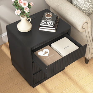 English Elm (set Set of 2 Modern End Tables with Usb-c Charging and Three Drawer Storage for Any Room Black W409P414473