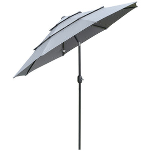 English Elm Outsunny 9Ft 3-Tier Patio Umbrella - Adjustable Crank & Tilt For Perfect Shade On Decks & Patios W2225P200445-GIGA