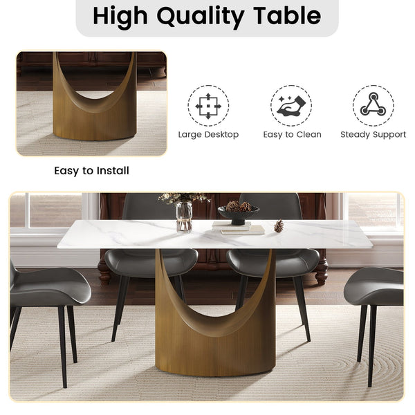 English Elm 63" Modern Dining Table With Durable Sintered Stone Top & Sturdy Bronze Iron Legs For 6-8 People W1535S00548
