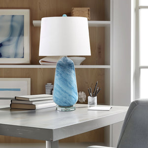 JLA Home INK+IVY - Confetti Aquaviva Glass Table Lamp with Blue Speckled Body, Acrylic Base & White Tapered Shade II153-0159
