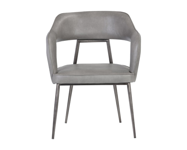 Sunpan Kenny Modern Dining Armchair with Unique Cutout Design and Sleek Gunmetal Stainless Steel Frame Bravo Metal
