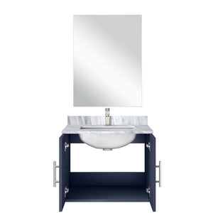 English Elm Navy Single Bath Vanity 24"W x 22"D with Carrara Marble Top, Chrome Faucet & 18" Frameless Mirror B2731S01298