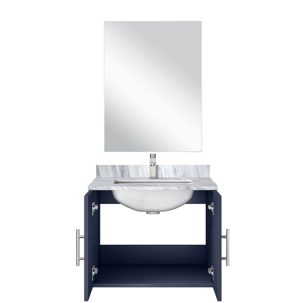 English Elm Navy Single Bath Vanity 24"W x 22"D with Carrara Marble Top, Chrome Faucet & 18" Frameless Mirror B2731S01298
