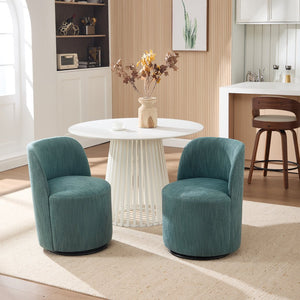 English Elm Set Swivel Barrel Accent Chair Armless Linen Upholstered Compact Seat for Dining Vanity Bedroom Dark Green W3244P454059