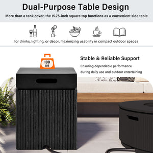 English Elm U_style Outdoor Mgo Propane Tank Cover Table Fluted Stone Finish Patio Side Accent Black N711P410564B
