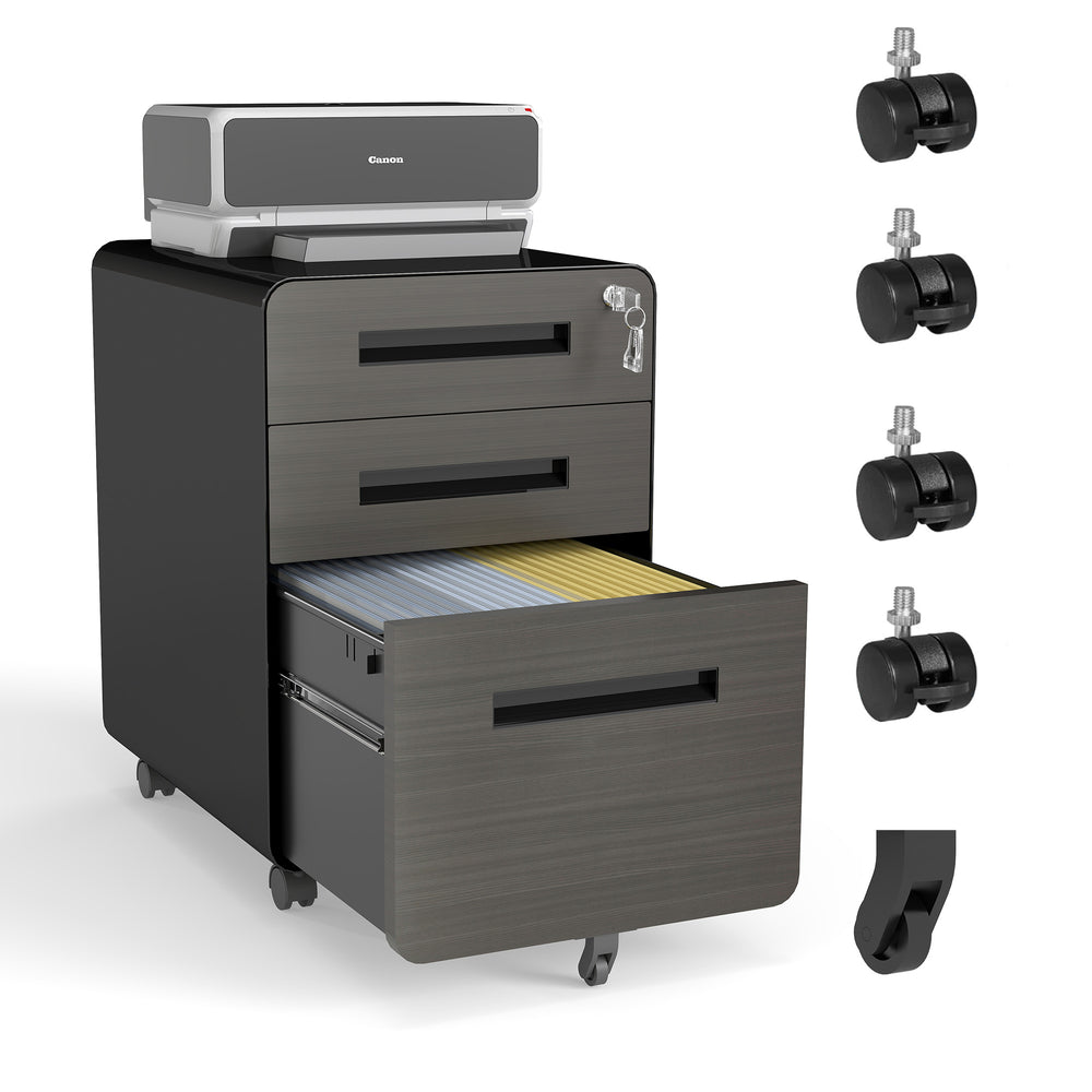 English Elm 3-Drawer Mobile File Cabinet With Lock | Durable All-Steel Storage On Casters For Home & Office Use T2398P391279