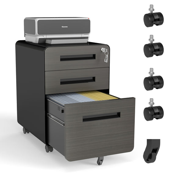 English Elm 3-Drawer Mobile File Cabinet With Lock | Durable All-Steel Storage On Casters For Home & Office Use T2398P391279