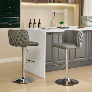 English Elm A&A Modern Swivel Barstools Set Of 2, Adjustable Height With Chrome Base, Ergonomic Gray Pu Leather W1143P193493