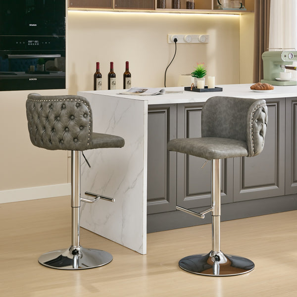 English Elm A&A Modern Swivel Barstools Set Of 2, Adjustable Height With Chrome Base, Ergonomic Gray Pu Leather W1143P193493