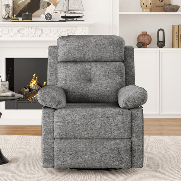 English Elm Small Rocker Swivel Recliner Chair with 360° Swivel, 30° Rocking & Adjustable Recline for Comfort Stone Gray T3623P379624
