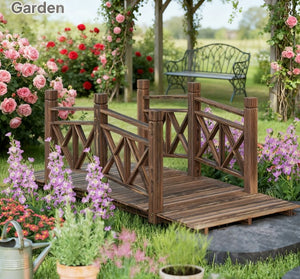 English Elm Garden Arched Wood Footbridge Solid Fir Pine Backyard Pond Creek Zen Outdoor T3971P420736