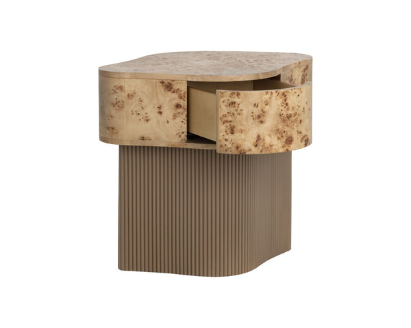 Sunpan FERN Nightstand - Unique Burl Veneer Accent with Seamless Storage, Textured Base & Modern Design 112159