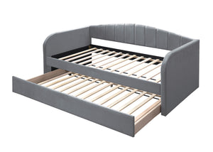 English Elm Modern Velvet Upholstered Daybed with Trundle Plush Low Profile Frame for Guest Rooms Gray B011S02047