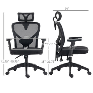English Elm Vinsetto High Back Ergonomic Office Chair With Adjustable Lumbar Support & Reclining Headrest, Black W2225P217484-GIGA