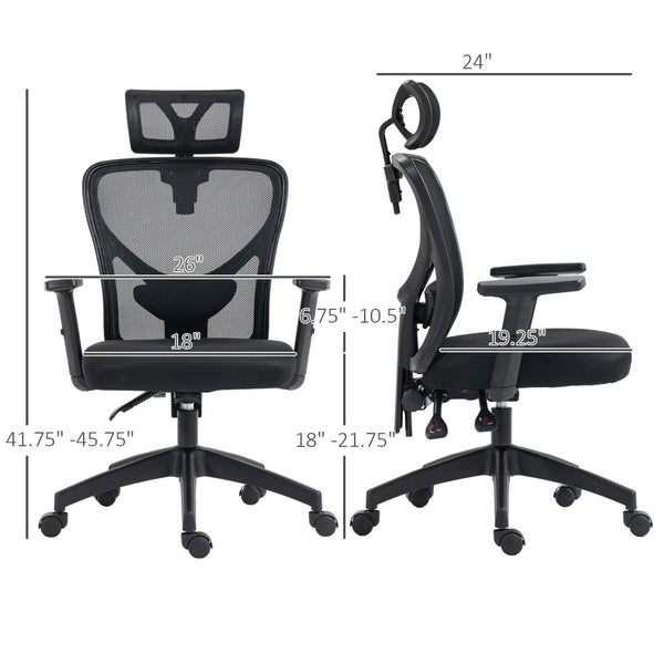 English Elm Vinsetto High Back Ergonomic Office Chair With Adjustable Lumbar Support & Reclining Headrest, Black W2225P217484-GIGA