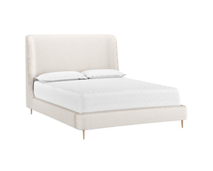 Sunpan Tierra Bed - Stylish Coastal-Inspired Design with Plush Headboard and Minted Copper Steel Legs Queen